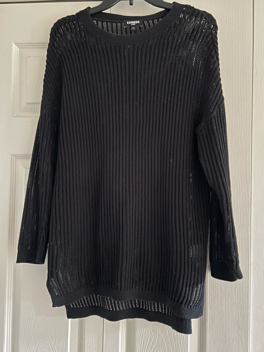 Express Black Open-Weave Crewneck Sweater